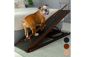 Rampa per Cani Letto con Sponde di Sicurezza - PRIORPET Scalette per Cani Letto - Legno di Betulla - Per Letti Alti Fino a 94.5 cm - Pieghevole - Antiscivolo - Per Cani Taglia Fino a 23kg - Noce