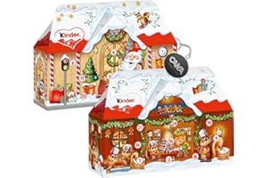 Kinder Calendario dell'Avvento 2024 Casetta 3D con Kinder Sorpresa, Cioccolato, Figura Cava, Mini Eggs, Shokobons 234g con Portachiavi CAIYA®