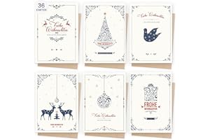 AmzLinkal 36 Weihnachtskarten mit Umschlag set, A6 Christmas Falzkarten mit Einzigartigem Spruch, Neujahrskarten 2025 für Familie, Freunde, Kollegen & Geschäftskunden