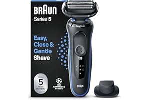 Braun Rasoir Electrique Pour Hommes Series 5 51-B1200s, Etanche, A Grille Et Sans Fil, Rechargeable, Avec Accessoire Tondeuse De Précision Pour Bien Raser Et Tondre La Barbe, Bleu