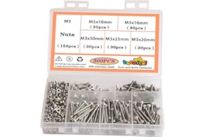 huruirui M3 Hex Socket Head Cap Screws - 304 Stainless Steel Bolts and Nuts Set - Rustproof,Nuts and Bolts for Car and Boat Accessories Machine Screw 300pcs