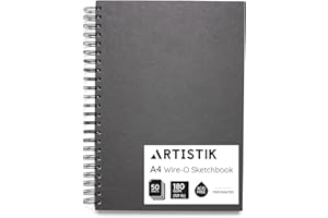 ARTISTIK A4 Sketchbook - 100 Pages (50 Sheets) Wire-O Portrait Drawing Pad for Heavy Mixed Media with Perforated 180gsm Acid-Free Cartridge Paper and Cloth Cover Sketch Book