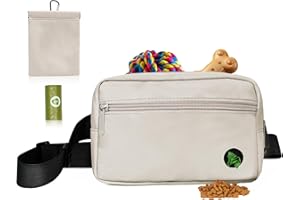 RZMAYIS Dog Walking Bag with Carabiner, Puppy Training Bag Fanny Pack for Dogs Treats, Dog's Treat Pouch with Poop Bags Holder, Hands-Free Snack Bags for Animal with Adjustable Waist Belt (Beige)