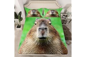 Homewish Young Capybara Bed Sheets Double Size Funny Capybaras Bedding Set for Kids Capybara Animals Lovers Fitted Sheet 3D Zoo Pet Animals Sheets with 2 Pillowcases,Capybara Gifts for Boys Girls