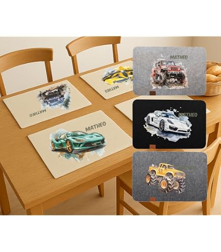 LolaPix Personalisiertes Kinder-Tischset 'Dino Freund' – 30x45 Cm, Aus Waschbarem Gewebe, Mit Namen