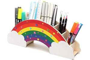 EXERZ Rainbow Pencil Holder + 50pcs Star Stickers - Desk Organiser, Desk Tidy, Crayon holder - Creative Decoration Caddy, Student Stationery, Makeup Storage