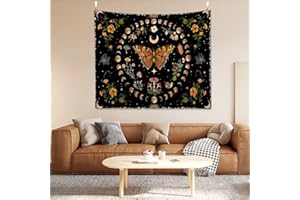 LINTRA Tapiz Decorativo Pared, 150 × 100 cm Tapiz-Pared, Tapiz Decoración de Pared con Luna de Mariposa Naranja, para Dormitorio, Estética, Dormitorio