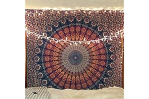 raajsee Blue Orange Tapestry Hippie Boho Beach Blanket Mandala Indian Cotton Throw - Home Décor Indie Rug Yoga Mat Meditation Picnic Rugs Queen (82x92 Inches / 208x232 Cms)