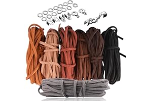 Leather Cords for Jewellery Making, SOSMAR 7 Rolls Leather Necklace Cord String Rope Strips 3mm 35m Suede Cords for Making Bracelets Dream Catcher Home DIY Crafts with Cord Ends