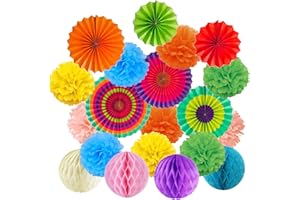 ZERODECO Mehrfarbig Seidenpapier Pompoms, Papier Fans Fächer und Wabenbälle Dekorpapier Kit für Geburtstag Hochzeit Baby Dusche Parteien Hauptdekorationen