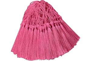 AEBDERP 100 Pcs Silky Handmade Craft Tassels Trim Mini Pendant for DIY Cute Resin Bookmark, Jewellery Making, Key, Girl Earring, Keyring, Graduation Hat, Ribbon Sewing, Curtain, Home Decor (Dark Pink)