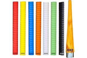 XOKO Cricket Bat Handle Grip, Premium Anti-Slip Rubber Material, 8-Pack Multi-Color Collection with Orange, Red, Yellow, Blue, Green, White, Black, 7 GRIPS WITH 1 WOODEN CONE