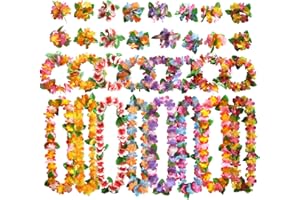 ATSGJLZN 32 Stück Hawaii Kette Blumen, Blumenkette Hawaiikette und Armbänder für Tropische Mottoparty Beachparty