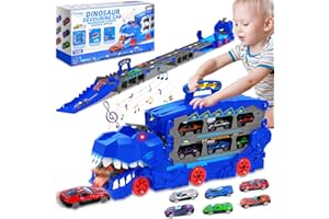 TZPAUG Camion de transport pour garçons de 3, 4, 5 et 6 ans, camion de course pliable à double couche avec 6 voitures à tirer en alliage