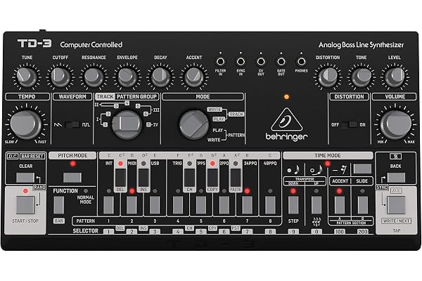 Behringer Td-3-Bk Synthétiseurs de Basse Analogique avec Vco, Vcf, Séquenceur 16 Pas, Effets de Distorsion et Jusqu'à 16 Voix de Polyphonie en Poly Chain