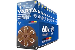 VARTA Piles auditives type 312, brun, lot de 60, Power on Demand batteries pour Amplificateur Appareil Auditif, pour Aide Auditive, Made in Germany [Exclusif sur Amazon]