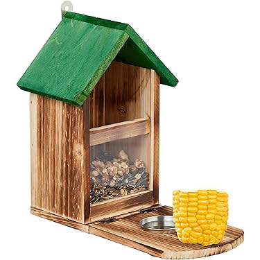 Houten Eekhoorn Feeder Box,Eekhoorn Voedsel Feeder Huis met Maïskolf Houders,Chipmunk Feeder Stations voor Achtertuin en Tuin