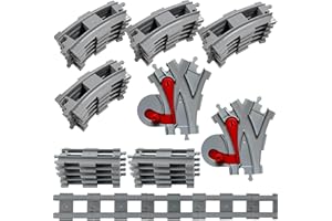 YUSHENGTAI Bausteine Zug Schienen, City Eisenbahn Schienen Set, bestehend aus Gebogene Schienen, Gerades Gleis, Weiche, Eisenbahn Zubehör kompatibel mit dem Marktführer (32PCS)