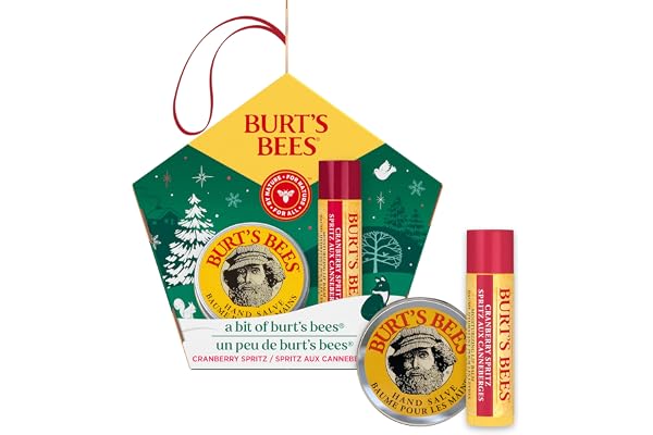 Burt's Bees Coffret cadeau, baume à lèvres et baume pour les mains Cranberry Spritz dans un emballage de Noël, Bit of Burt's