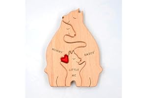 KARESTCORP Valentines Day Gifts Wooden Bears Family Personalised Puzzle, Art Animal Jigsaw Sculpture for Home Table Book Shelf Decoration,Ideas Gift for Mum Dad Birthday Anniversary Mothers Day Farthers Day
