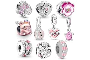 YCSRNN 10 Pcs For Bracelets, Charms For Pandora Bracelet, Charm Bracelet, Pink Pendants Beads For Jewelry Making, Polished Charms For Pandora Bracelet, Jewellery Gifts For Mom Girls Teen Family