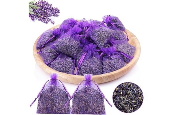 Doftande lavendelpåsar, 20 stycken äkta torkad lavendel, anti-insekter och anti-mal, intensiv doft, doftpåsar för skåp, linne, lådor, bilar, sovrum, 5 g per påse
