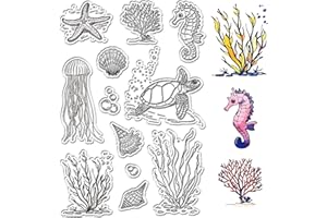 CRASPIRE Sellos Transparentes de Animales Marinos para Hacer Tarjetas, Sellos Transparentes de Tortugas Marinas, Sellos Reutilizables para Manualidades, Álbumes de Recortes, Fotos, Sellos Decorativos