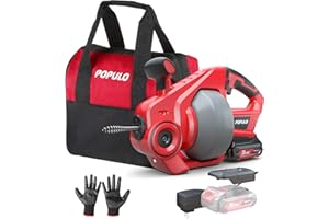 18V(20V MAX) Furet Déboucheur de Canalisation, Arbre Flexible de 7,6m Tarière de Vidange, Adapté au Diamètre du Tuyau de 19-76mm, Idéal pour le Drainage pour la Salle de Bain, l'Égouttement et l'Évier