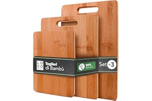 SIDORENKO Loco Bird taglieri in bambù massiccio set di 3-33x22 / 28x22 / 15x22cm - Tagliere da cucina in legno - Tagliere in legno antibatterico