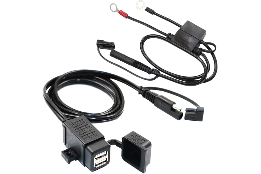 MOTOPOWER MP0609EA 3.1Amp Waterproof Motorcycle Dual USB Charger Kit with Fused SAE Ring Terminal Cable Harness
