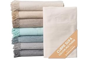 Jarapa Home Made with love Colcha Multiusos: Plaid Sofa, Manta Foulard, Cubre Cama, Foulard para Sofas de Algodón y Otras Fibras Acabado de Calidad Fabricado en España. (Crudo Liso 01, 180x260cm)