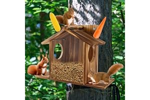 QINGLANG Wood Squirrel Feeder House for Outside Tree - Large Capacity Feeding Station for Squirrels, Chipmunks - Hanging House for Garden, Backyard, Window