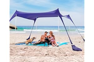 SUN NINJA Pop Up Strandzelt Sonnenschutz UPF50+ mit Sandschaufel, Erdnägeln und Stabilitätsstangen, Outdoor-Schatten für Campingausflüge, Angeln, Hinterhofspaß oder Picknicks | 300cm x 300cm | blau