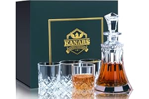 KANARS Jarra y Vasos de Whisky Cristal, 550 ml Decantador con 4× 300 ml Copas de Whiskey para Coñac, Martini, Whisky, Scotch, Bourbon, Cóctel, Caja de Regalo con Estilo Única, Juego de 5 Piezas