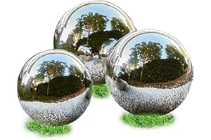 AAMEN Stainless Steel Gazing Balls Set of 3, Garden Ornaments Outdoor, Silver Garden Balls, Stainless Steel Decorative Balls, Mirror Polished Floating Pond Balls, 20cm, 25cm & 28cm