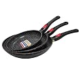 Lot De 3 Poêles Cflagrant Revêtement Pierre Greblon C3 - 20/24/28 Cm - Compatibles Induction - Sans PFOA - Manches Amovibles