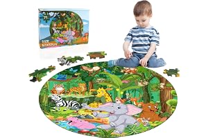 Djungeldjur pussel för barn, 71 delar Jungle Family Pussel med, runt golvpussel från 4 år, födelsedagspresent barnpussel för pojkar flickor