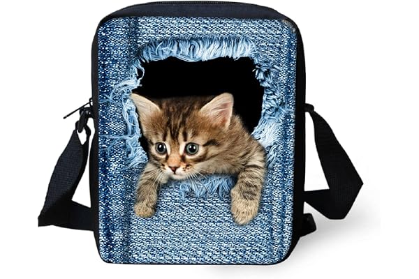 Coloranimal Sac à bandoulière imprimé en jean avec motif petit chien ou chat, Motif animal de compagnie : 1. (Bleu) - K-C3301E
