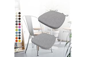 ASELBIA Set of 2 Chair Cushions 40 x 38 x 3 cm with Ties, Washable Seat Cushion, Non-Slip Chair Cushion, Removable Cover with Zip, Ideal for Home, Office, Kitchen, Dining Room, Dark Grey