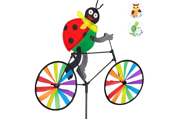 Relaxdays Moulin, Carillon à Vent à Planter, Vélo Jouet Enfant Jardin Balcon extérieur, 85 cm, Coccinelle, Rouge