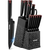 FOHERE 13-Piece Kitchen Knife Set Stainless Steel Kitchen Knives with Integrated Sharpening Block Professional Knife Block wi