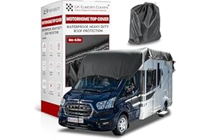 UK Custom Covers Motorhome Roof Cover – Waterproof, UV Proof, Breathable Top Protector with Straps & Storage Bag – 150D Polyester PU Coated, Durable & Soft on Paintwork (Size 6-6.5m, Dark Grey)