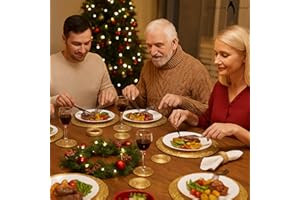 Penguin Home Handcrafted Glass Beaded Round Placemats, Coasters & Napkin Rings Set of 12 - Handmade Table Place Mats for Dining - 32 cm (13") Diameter (Gold)