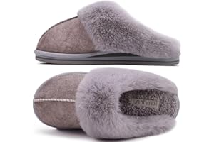 KuaiLu Zapatillas Casa Mujer Invierno Caliente Peluche Piel Cerradas Pantuflas Comoda Peludas Memory Foam Slippers Antideslizante Goma Suela