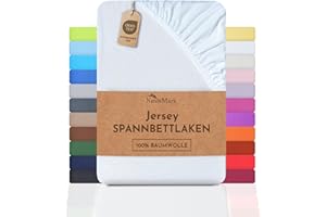 NatureMark Prześcieradło dżersejowe z gumką, 100% bawełna, w wielu rozmiarach i kolorach, markowa jakość, Öko-Tex Standard 100 (120x200 cm, Biały)