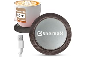 SHERNAX Scaldatazze per caffè. Scaldatazze USB portatile Scaldatazze portatile per bevande con temperatura fino a 80℃ Riscalda tazze da tè, tazze da caffè, tazze da latte (legno scuro)