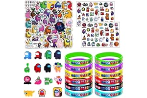 Lemotoy Amo-ng79 Pcs Anniversaire Amo-ng 50 Amo-ng Autocollant Anime 12 Amo-ng Bracelets 2 Tatouages Temporaires 15 Jibbitzss pour Crocs 12 Bracelet en Silicone pour Enfants