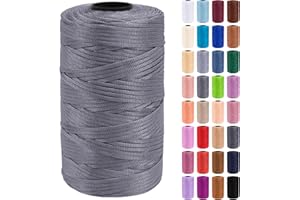 Uiopa Makramee Garn 3mm x 200m Polypropylen Flache Macrame Cord Makramee Band Makramee Schnur Farbig für Häkeln, Stricken, Dekoration, DIY Handwerk (Grau)