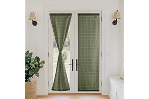 PONY DANCE Tende a Vetro per Porta Finestra 2 Pezzi 60x240 CM Tende Semitrasparenti Effetto Lino con Motivo Stampato Linen Curtains con Tasca per Soggiorno, Verde Salvia