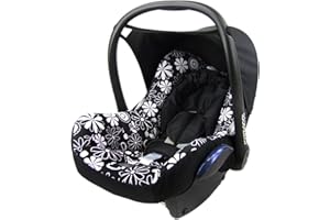 BambiniWelt by Rafael K. Bezug Ersatzbezug kompatibel mit Maxi-Cosi CabrioFix für Babyschale 6-tlg Komplett-Set (schwarz weiß Blumen)